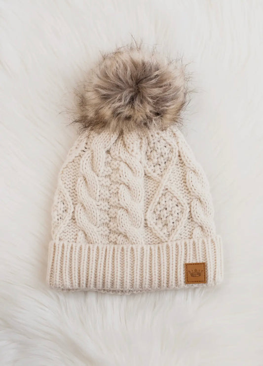 Cable Knit Beanie in BEIGE