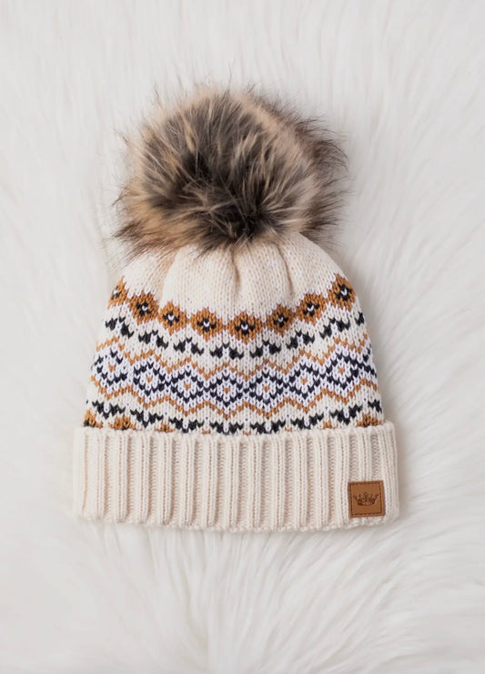 Cable Knit Beanie in CREAM/BLACK/CAMEL