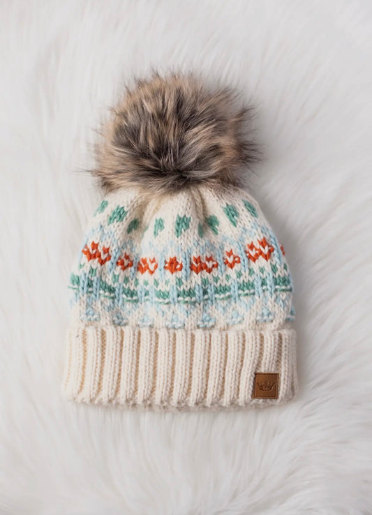 Cable Knit Beanie in IVORY/LIGHT BLUE/MINT/ORANGE