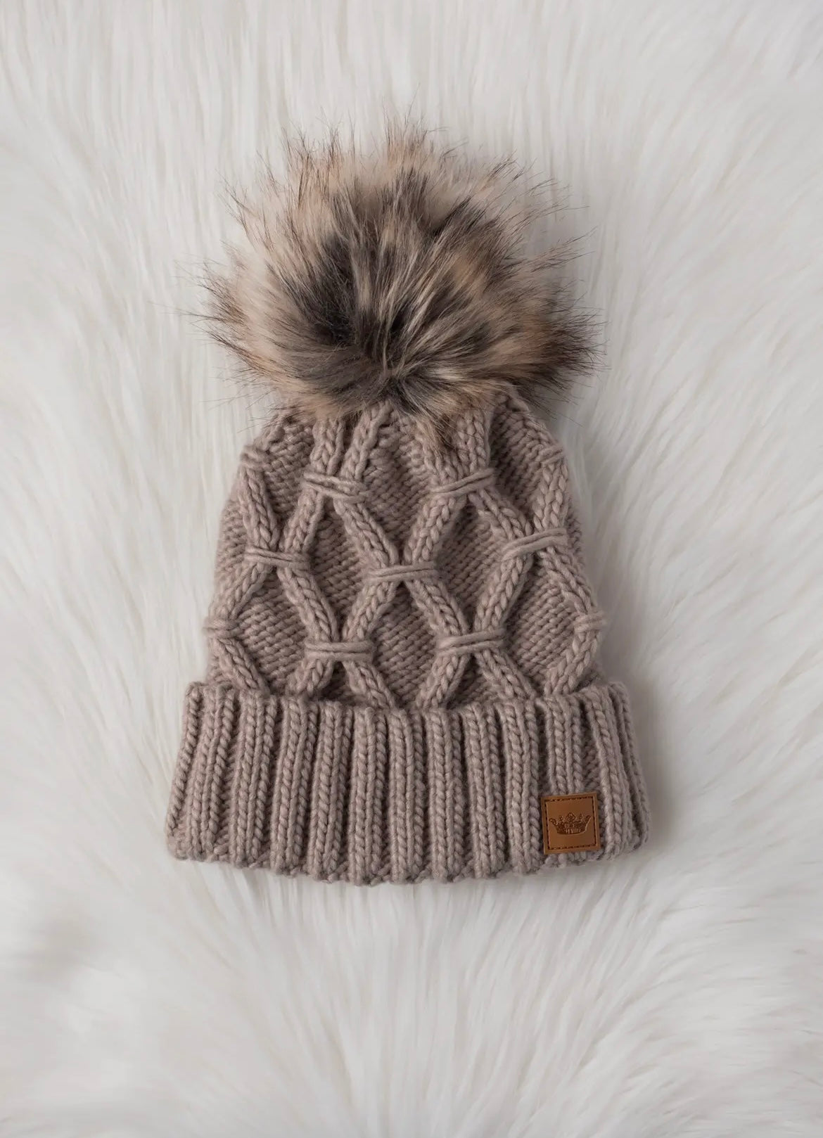 Cable Knit Beanie in TAUPE