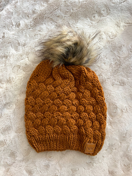 Cable Knit Beanie in RUST